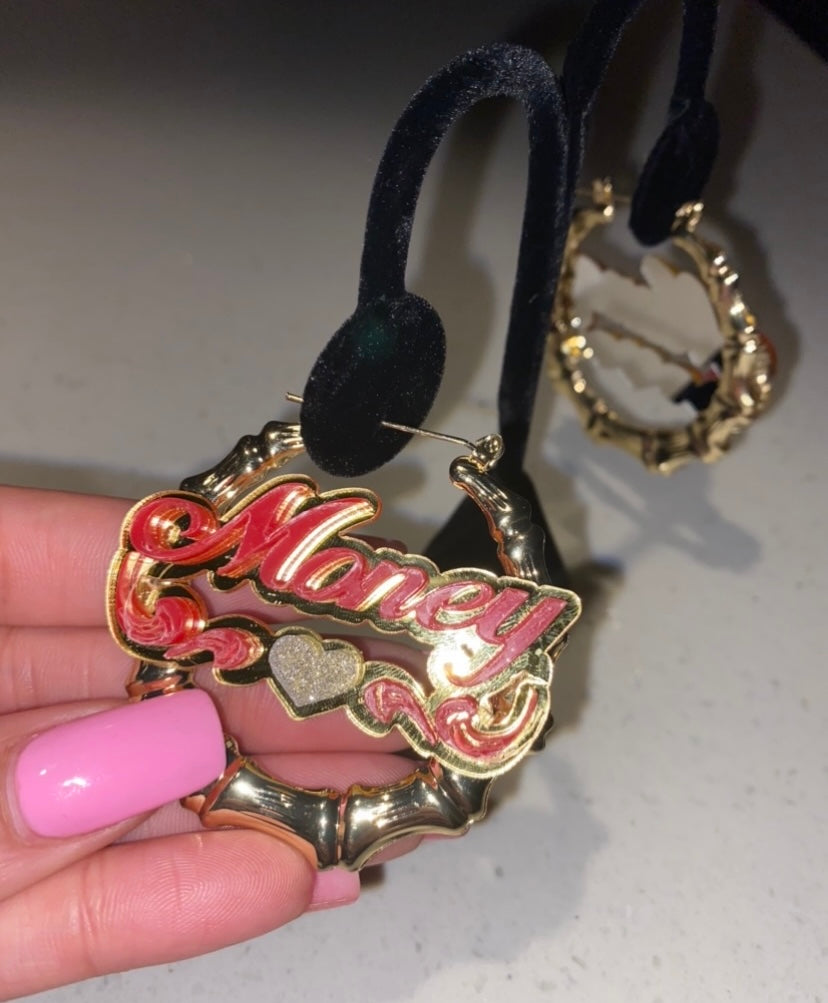 Custom Name Bamboo Hoop Earrings